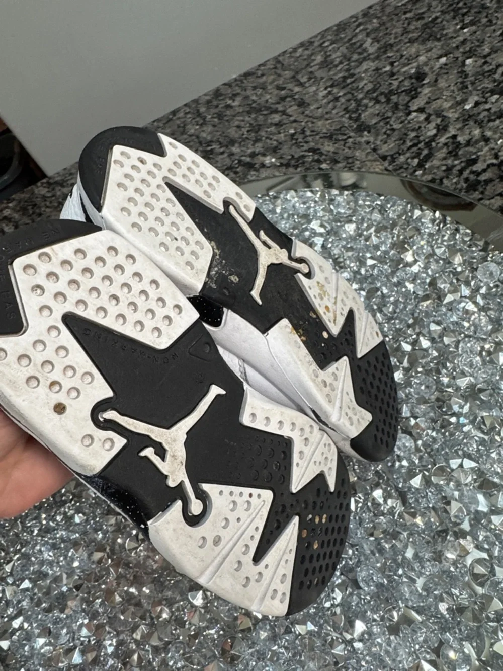 Jordan Kids' White and Black High-Top Sneakers with Speckled Midsole 9C